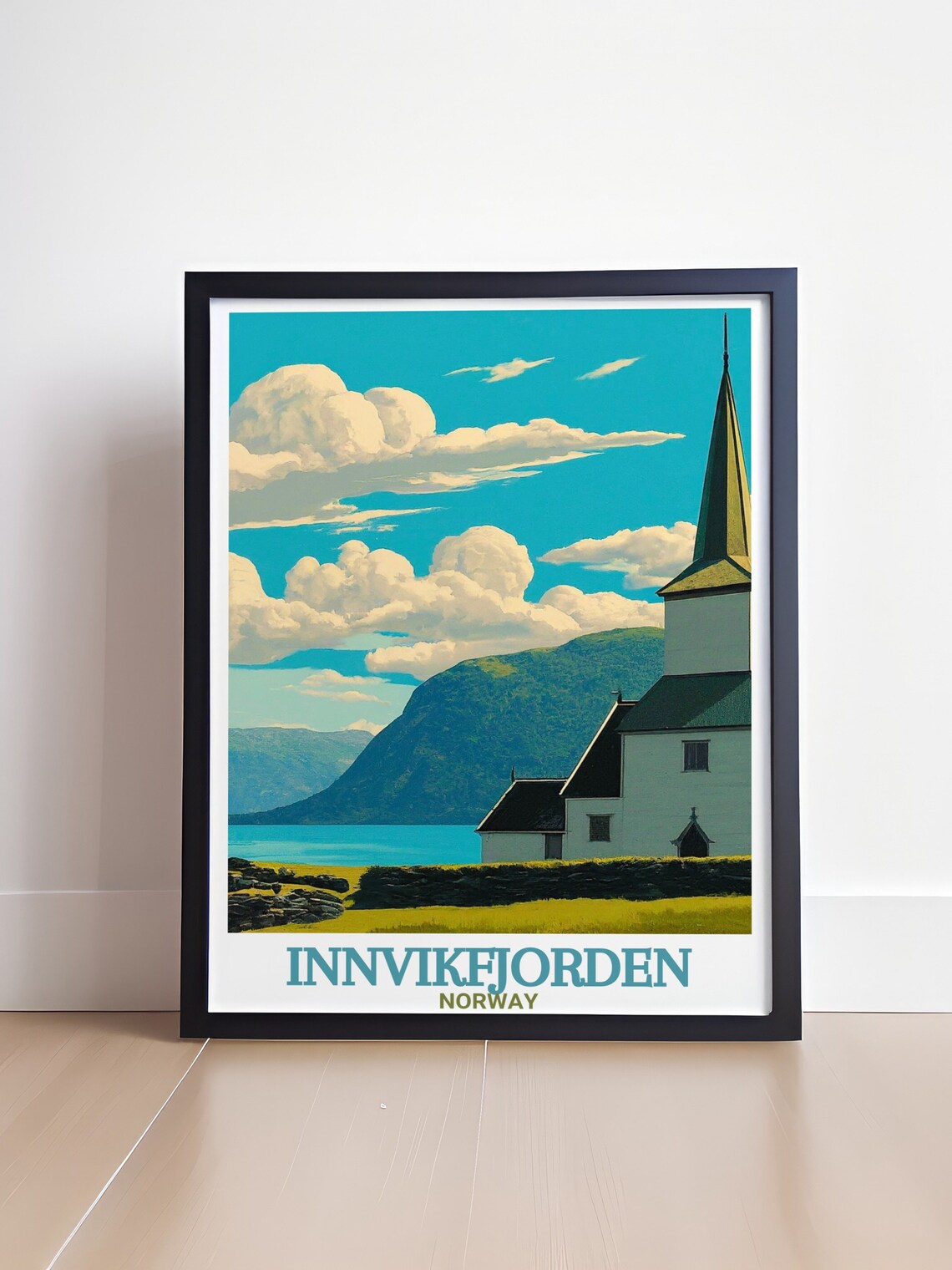 Innvikfjorden Norway Innvik Church Fjord Shore Summer Travel Poster - Image 4