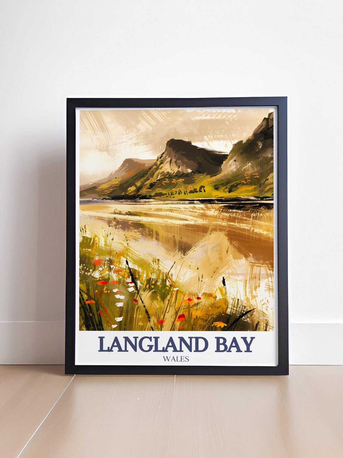 Langland Bay Wales Three Cliffs Bay Golden Coast Travel Poster - Image 4