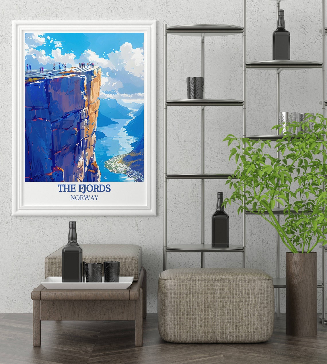The Fjords Norway Travel Poster Dramatic Cliff Edge Overlook View - Image 2