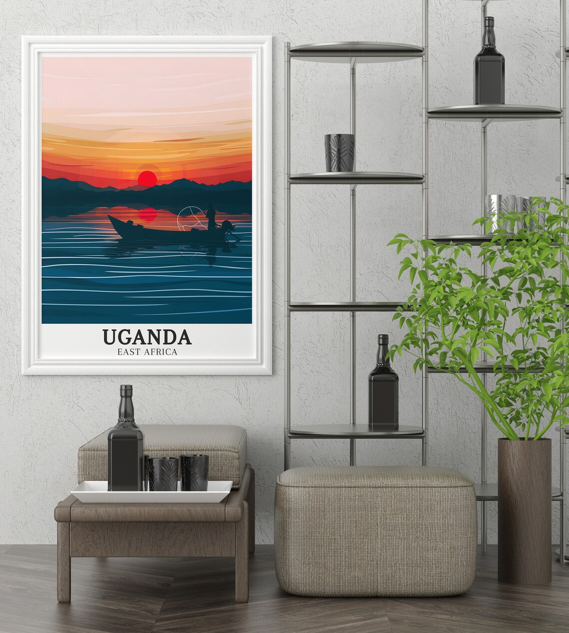 Uganda Lake Victoria Fisherman Sunset Silhouette Africa Poster - Image 2
