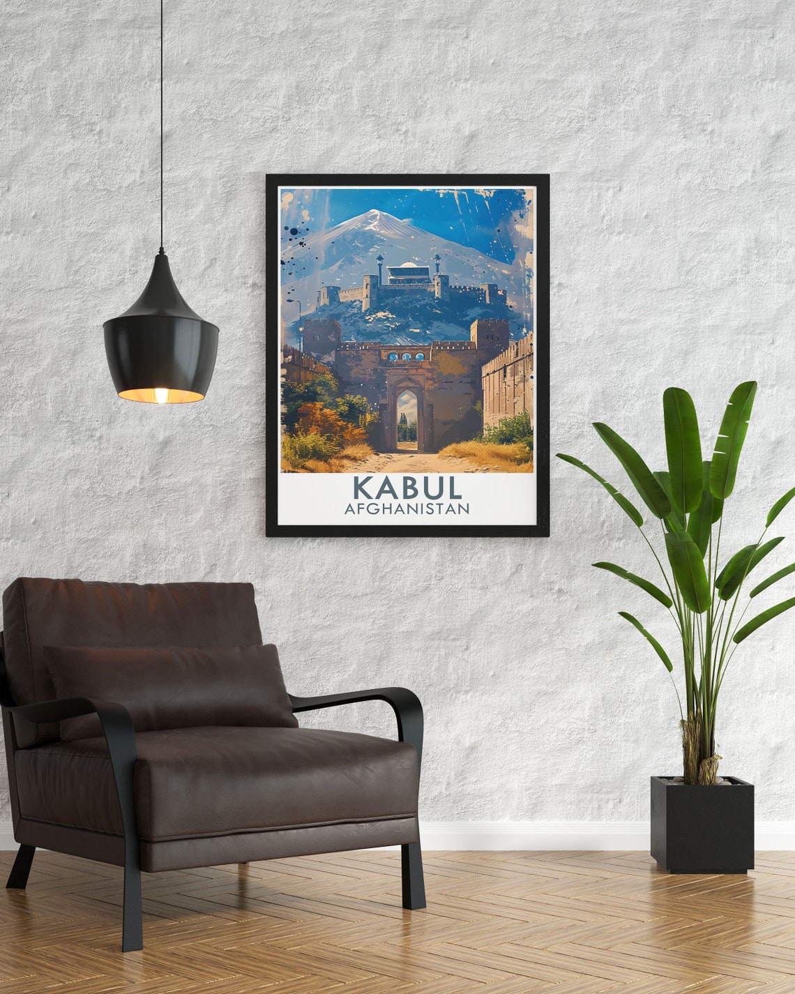 Ancient Kabul Afghanistan Historic Citadel Mountain Travel Poster - Image 3