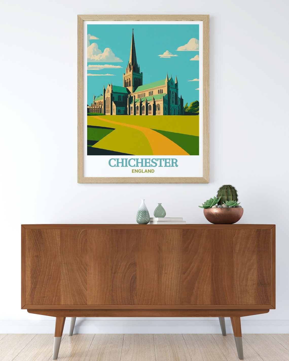 Chichester England Cathedral Spire Green Lawn Classic Poster - Image 3