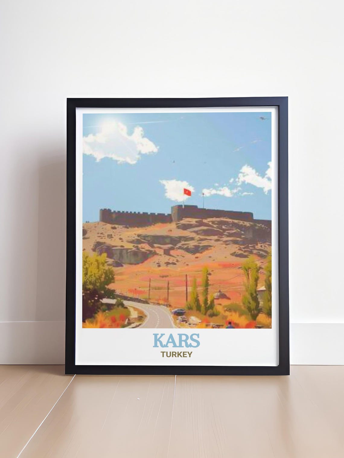 Kars Turkey Castle Hilltop Fortress Turkish Flag Historic Poster - Image 2