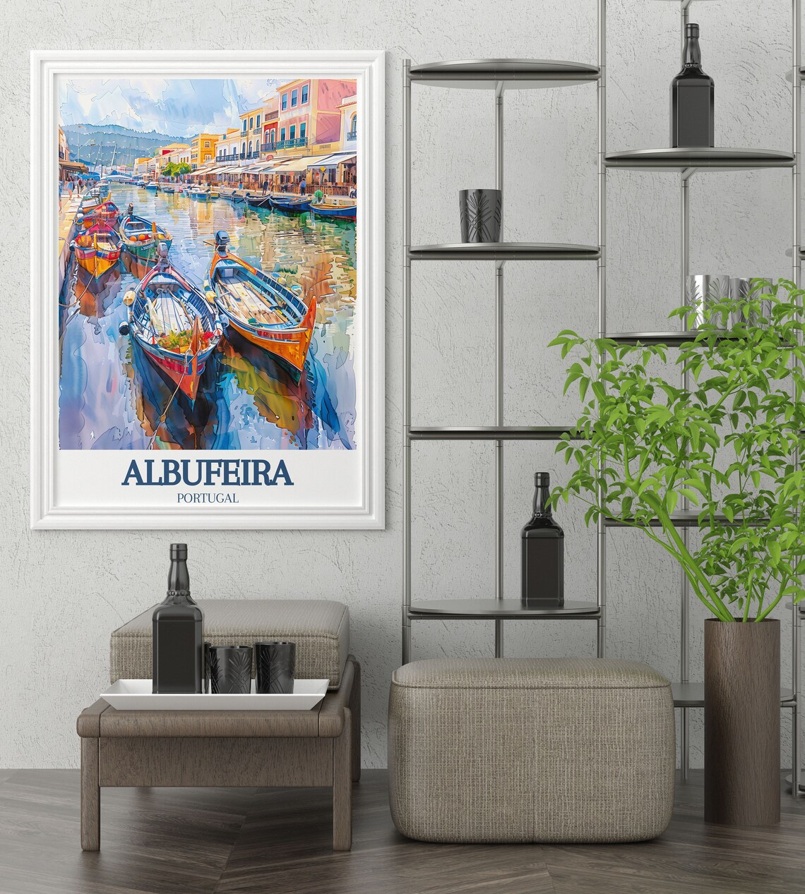 Albufeira Marina Colorful Fishing Boats Watercolor Travel Poster - Image 3