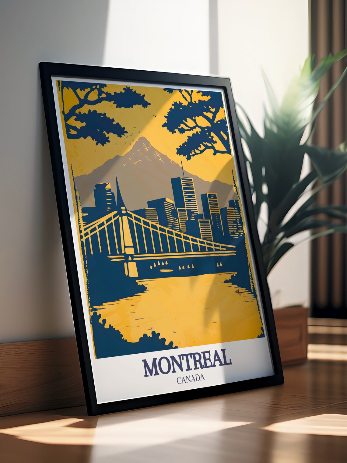 Montreal Canada Retro Navy Gold Bridge City Skyline Art Poster - Image 3
