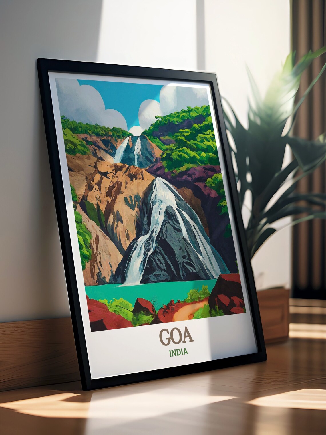 Goa India Dudhsagar Waterfalls Lush Jungle Retro India Travel Poster - Image 2