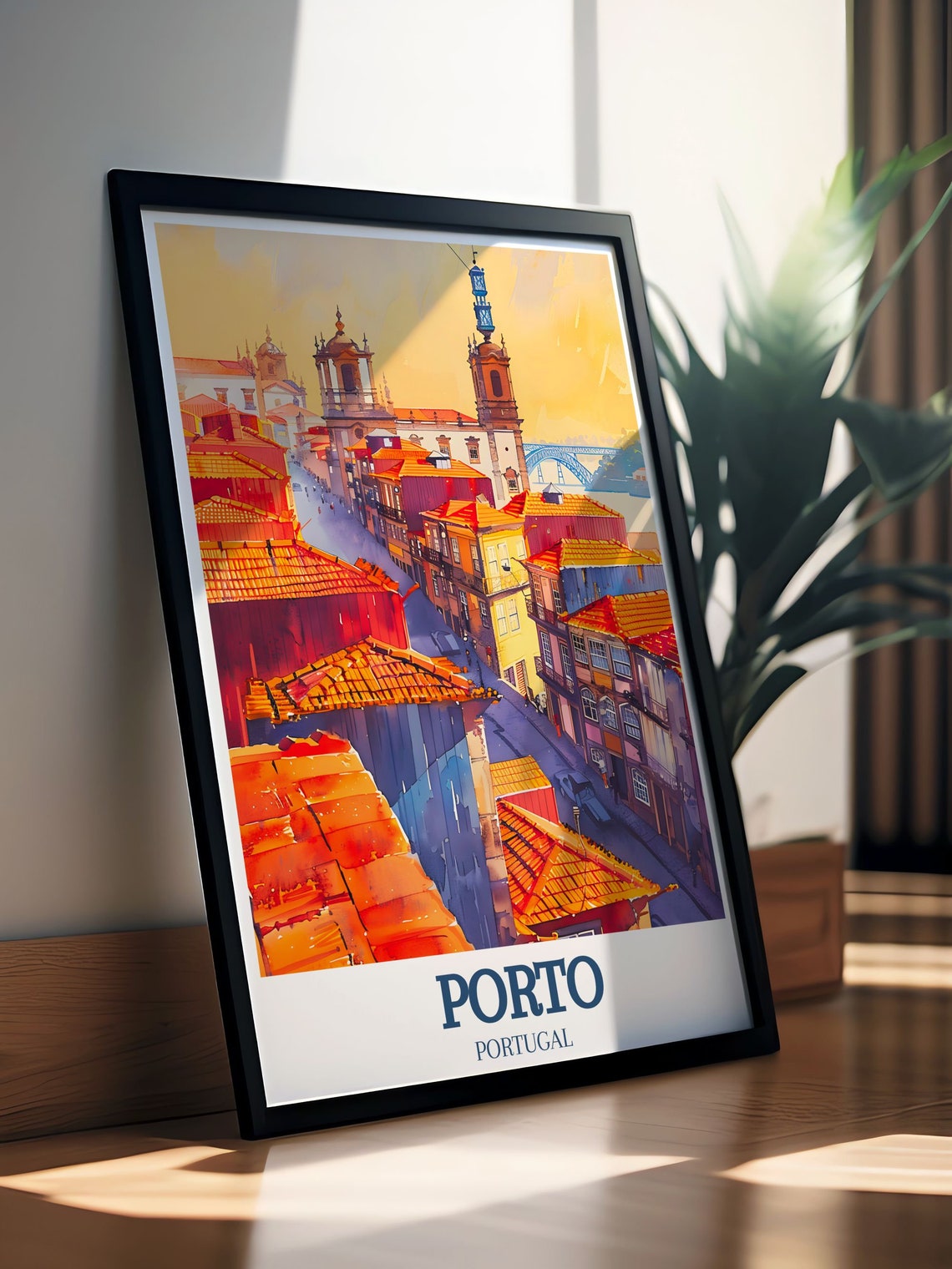 Porto Ribeira District and Dom Luis I Bridge Portugal Travel Poster - Image 3