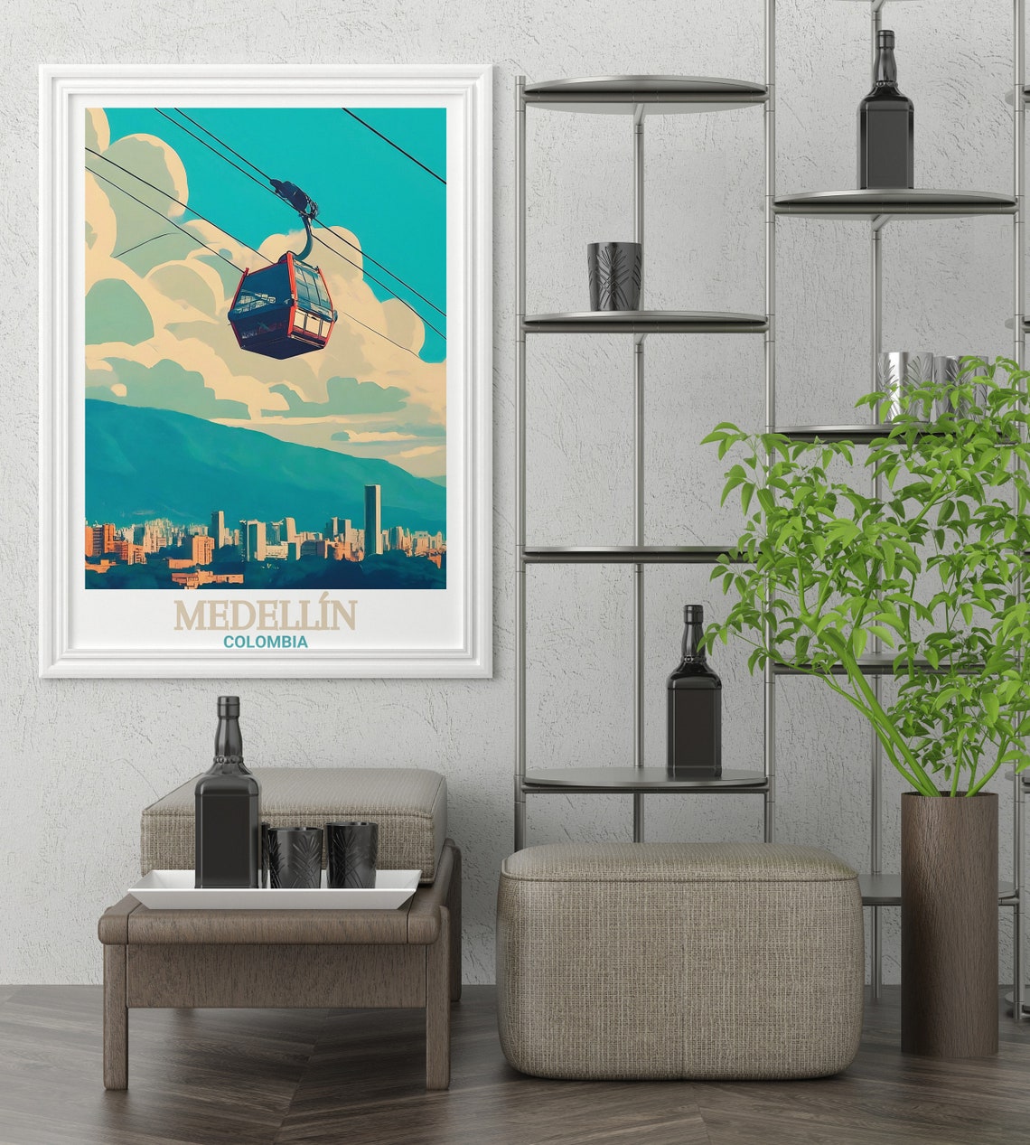 Medellin Colombia Metrocable Cable Car Over City Skyline Poster - Image 3