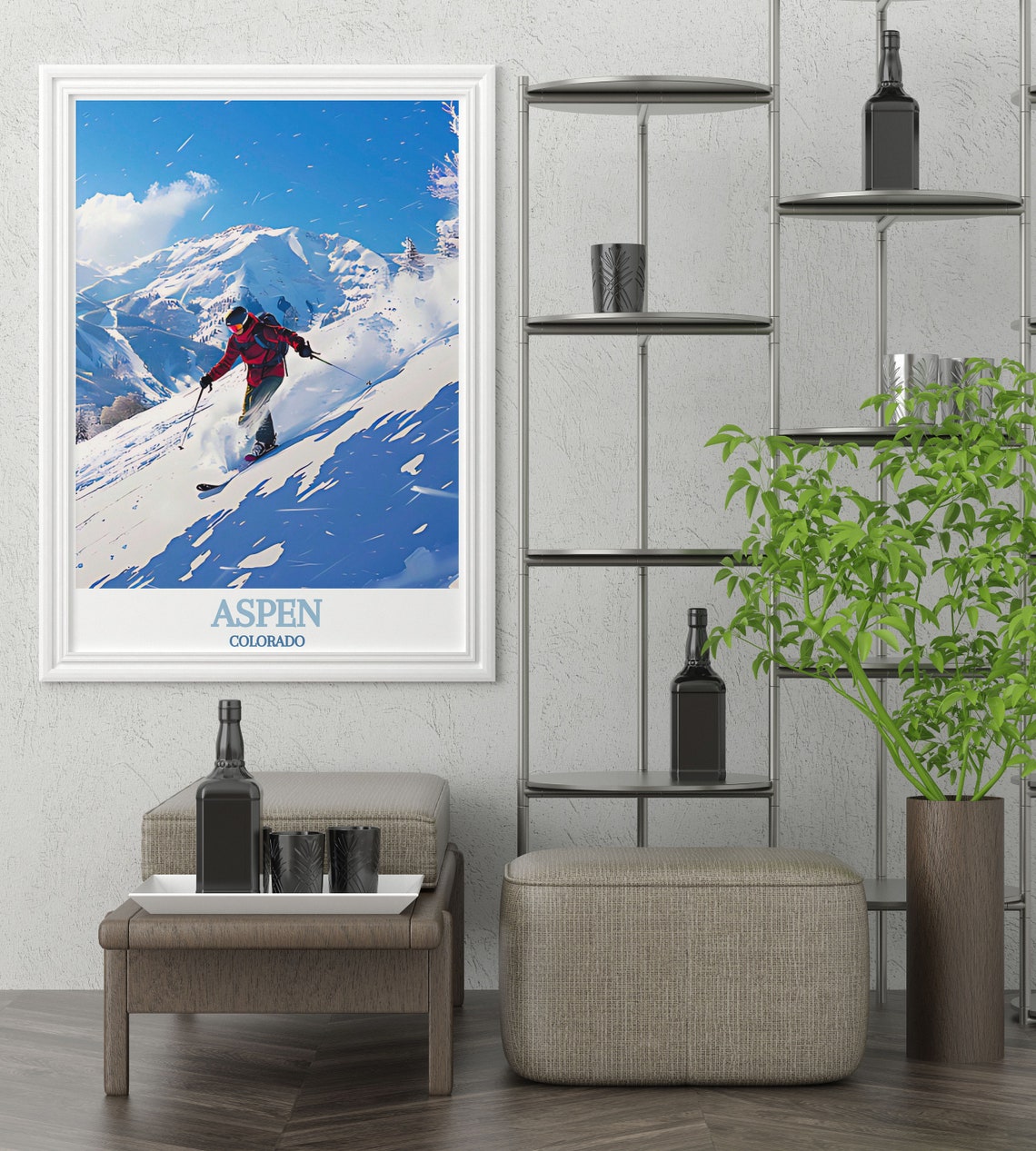 Aspen Colorado Skier Powder Run Red Jacket Ski Resort Poster - Image 3