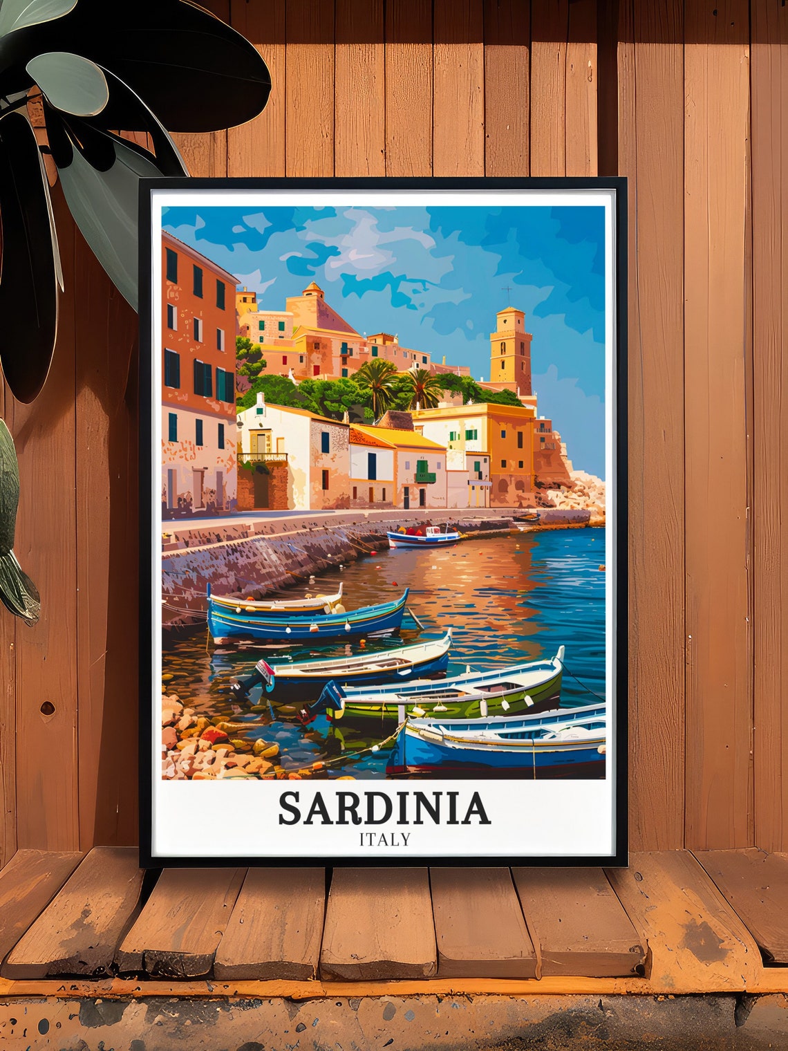 Sardinia Italy Colourful Fishing Boats by Waterfront Houses Poster - Image 2