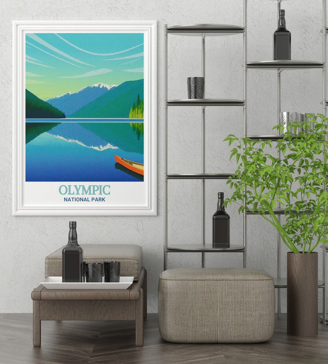 Olympic National Park Lake Crescent Canoe Mountain Reflection Poster - Image 3