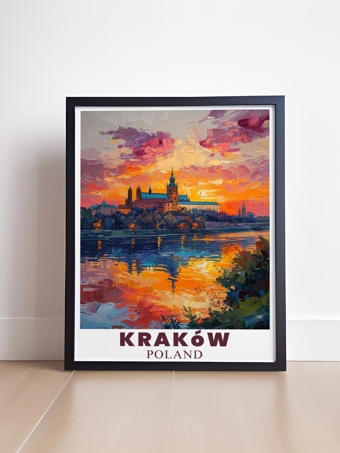 Krakow Poland Wawel Castle Oil Painting Sunset Artwork Poster - Image 4