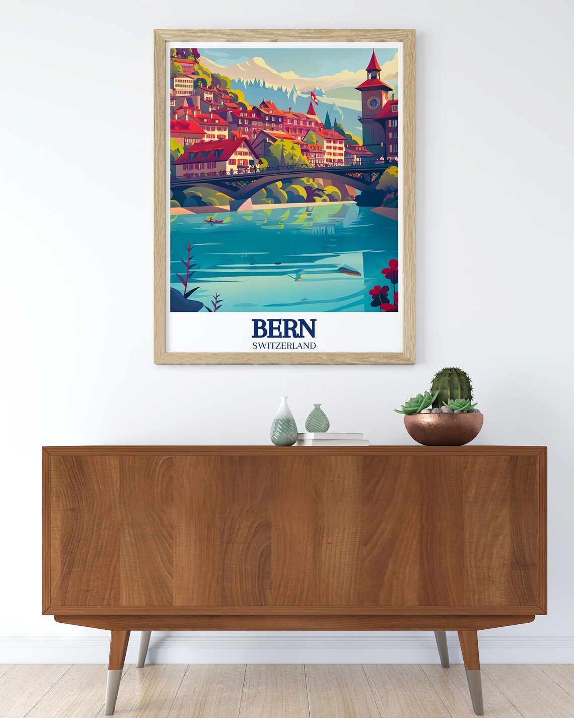 Bern Switzerland Nydegg Bridge Aare River Old Town Scene Poster - Image 3