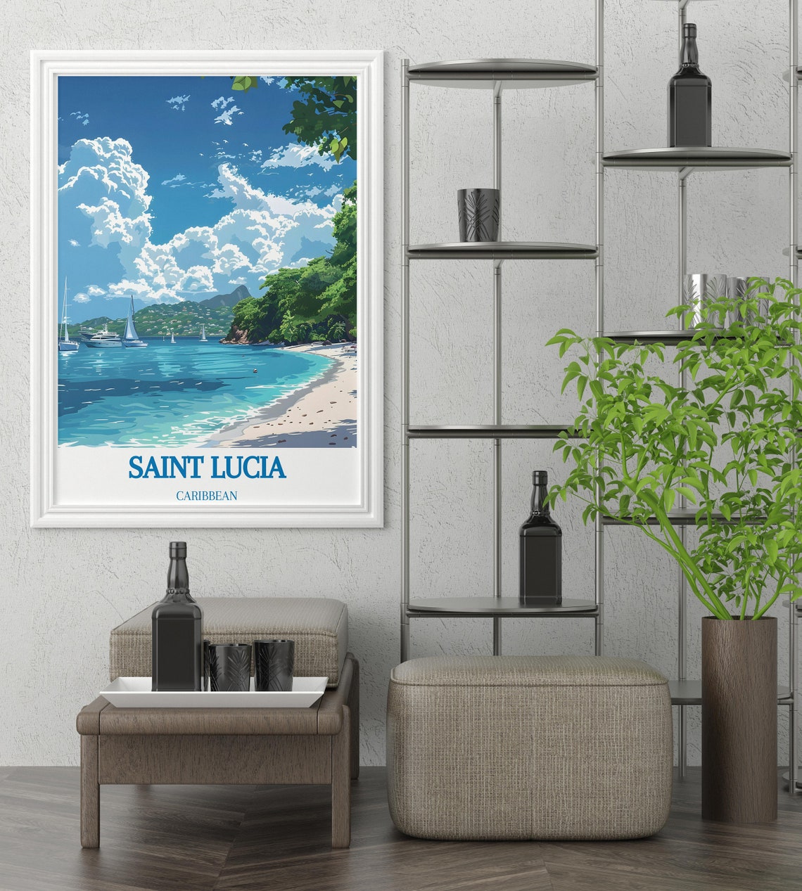 Saint Lucia Caribbean Beach Sailboats On A Turquoise Bay Poster - Image 3