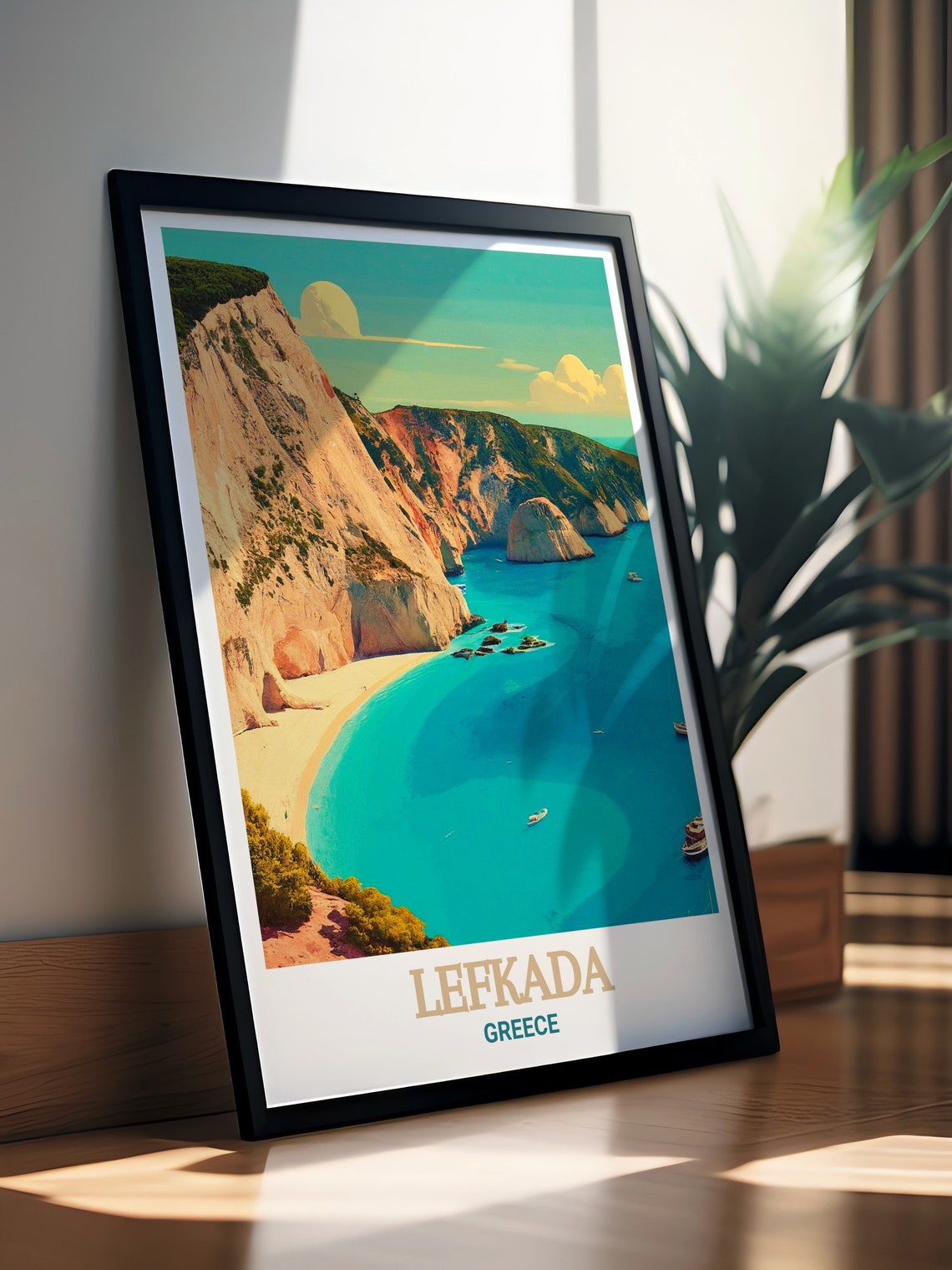 Lefkada Porto Katsiki Beach Cliffs Turquoise Greece Travel Poster - Image 3