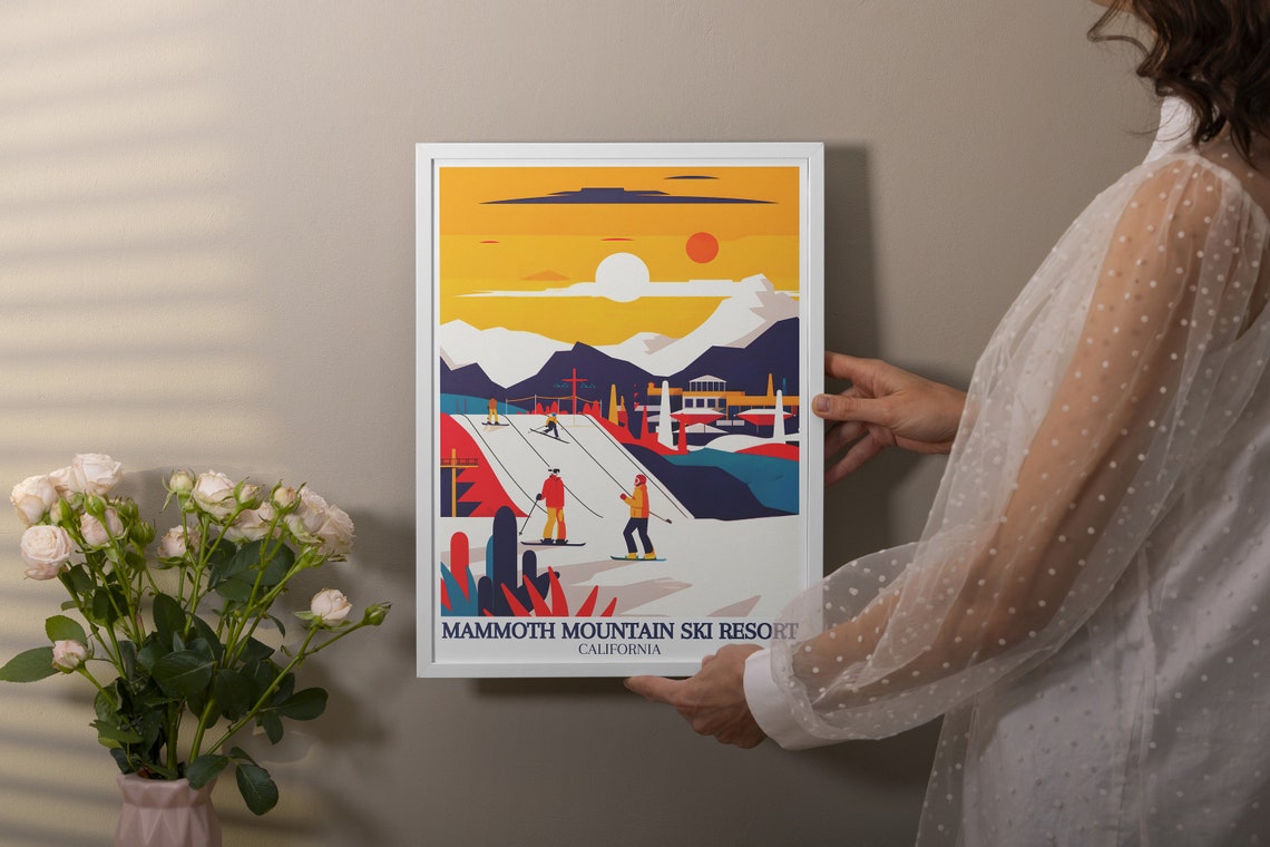 Mammoth Mountain Ski Resort Retro Skiers Sunset Slopes Poster - Image 2