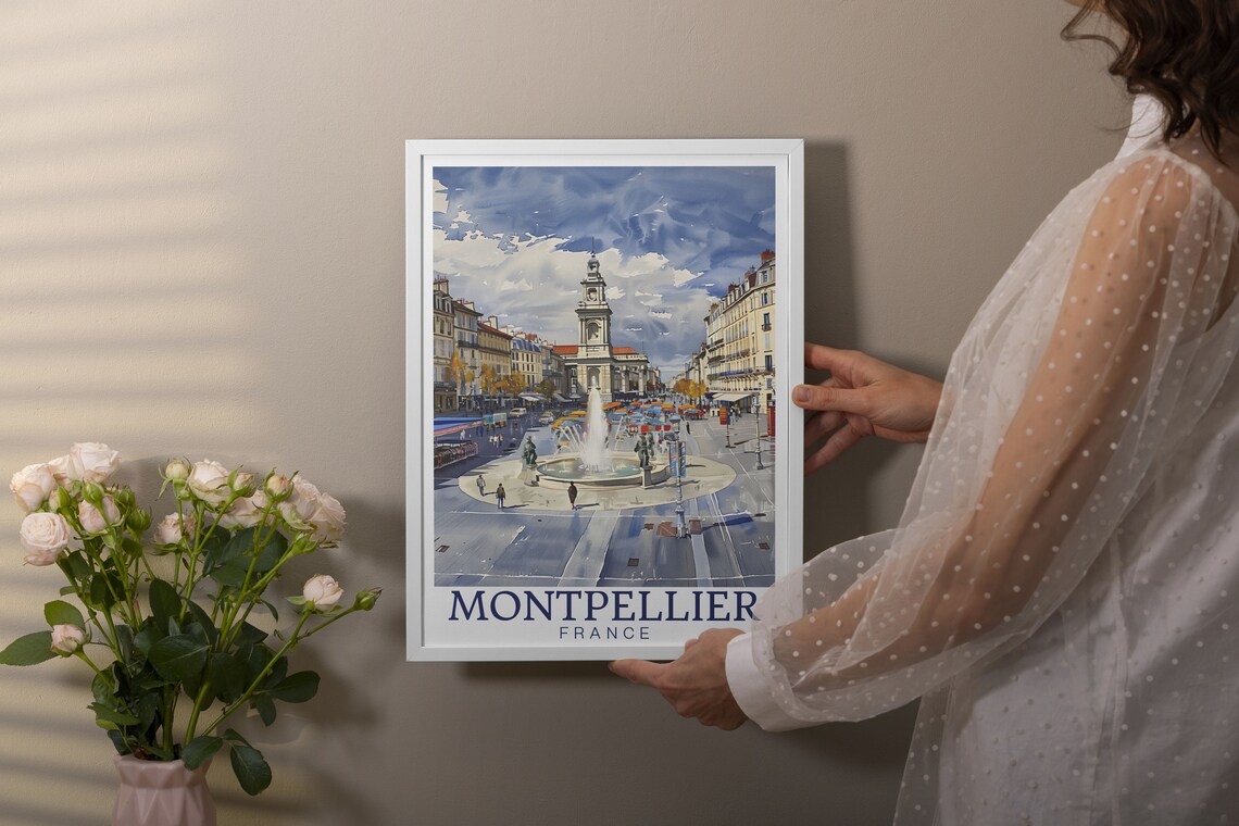 Montpellier France Poster Montpellier France Place De La Comedie Travel Poster Montpellier Wall Art - Image 2