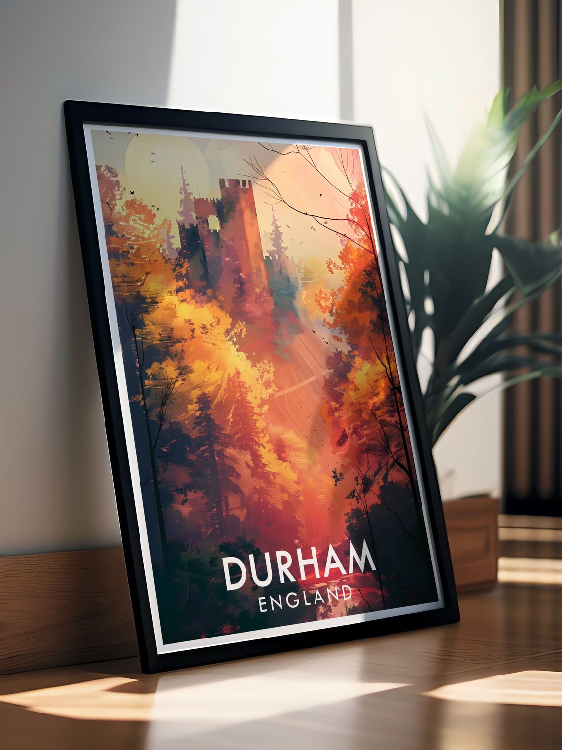 Durham England Autumn Sunset View of the Castle in the Forest Poster - Image 3