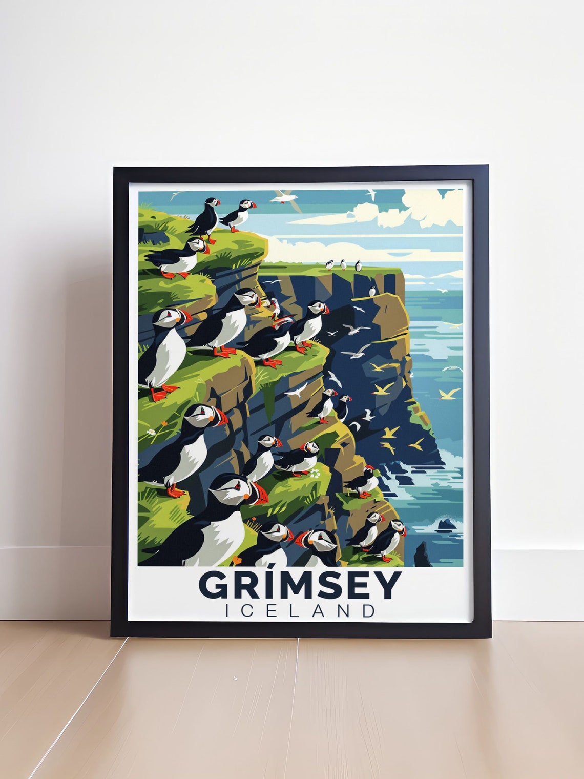 Grimsey Iceland Atlantic Puffin Colony Rugged Sea Cliffs Art Print - Image 4