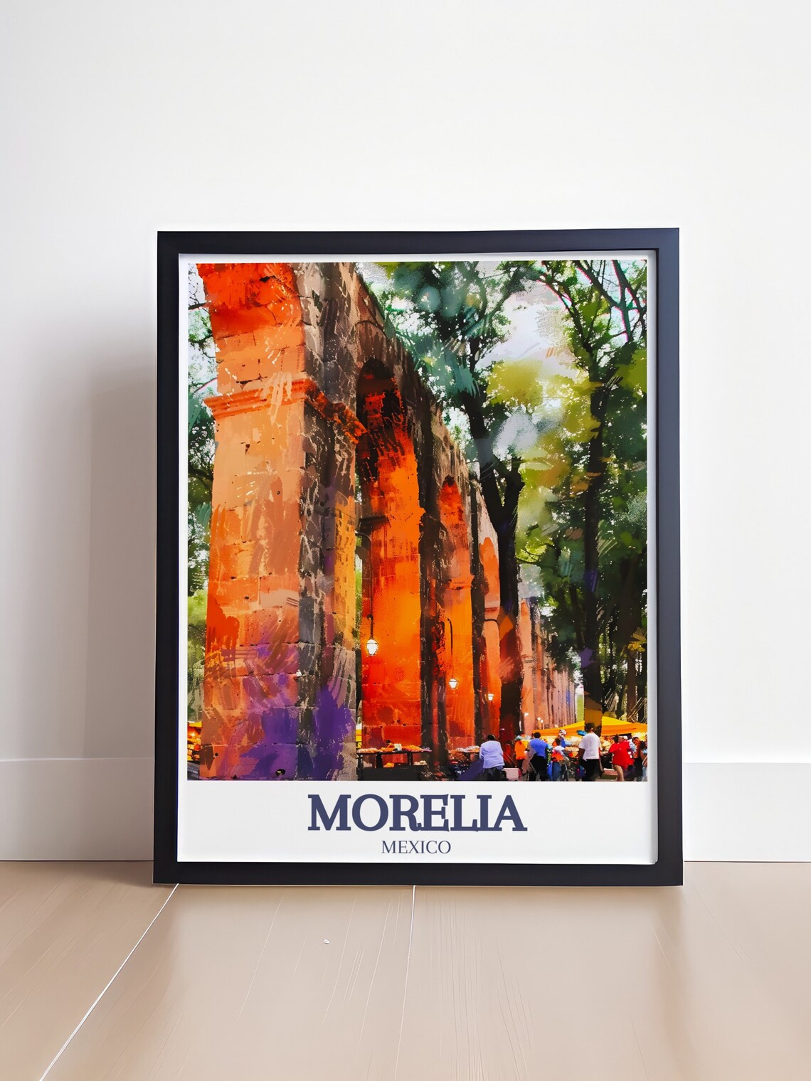 Morelia Mexico Aqueduct Stone Arches Street Market Travel Poster - Image 4