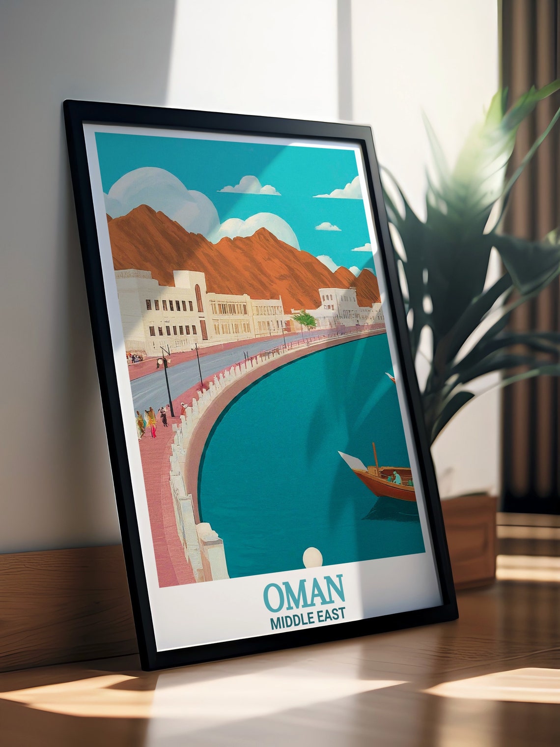 Mutrah Corniche Oman Waterfront Dhow Boat Harbor Travel Poster - Image 3