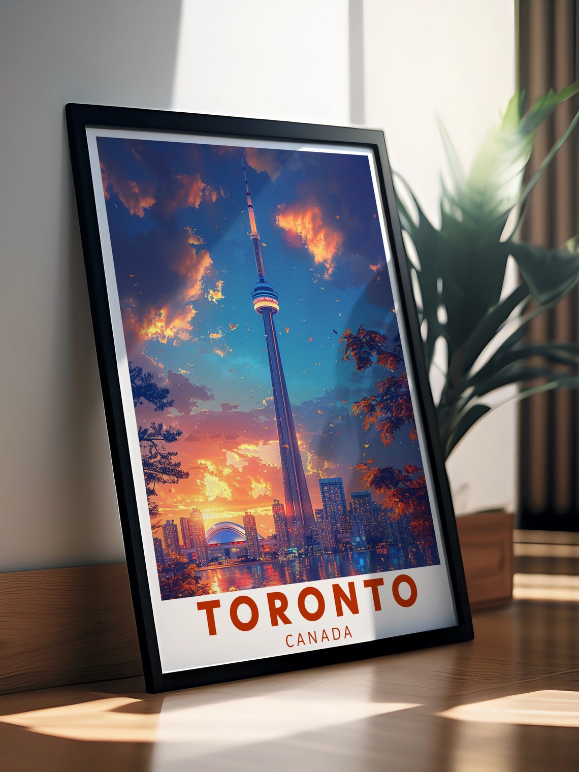 Toronto Canada CN Tower Autumn Foliage Sunset Skyline Poster - Image 3
