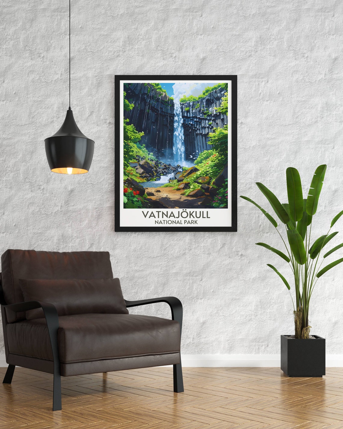Vatnajokull National Park Basalt Cliff Waterfall Travel Poster Art - Image 2