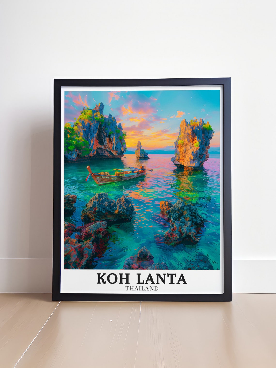 Koh Lanta Thailand Longtail Boat Limestone Karsts Sunset Poster - Image 4