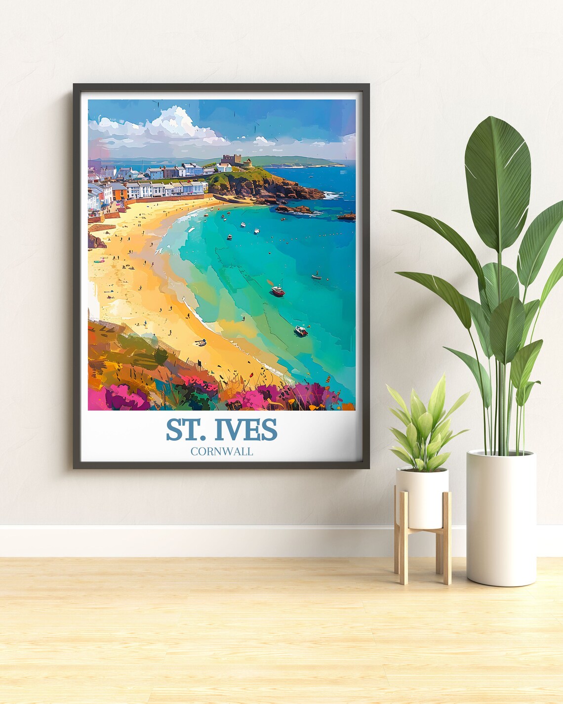 St Ives Cornwall Porthmeor Beach Golden Sand Boats Summer Poster - Image 3