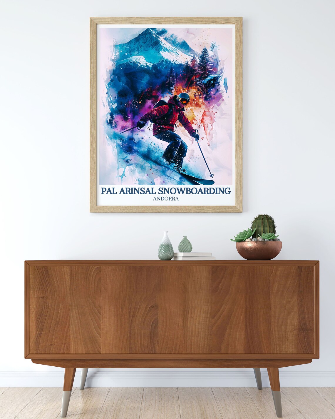Pal Arinsal Skier Carving Powder in a Colorful Watercolor Poster - Image 3