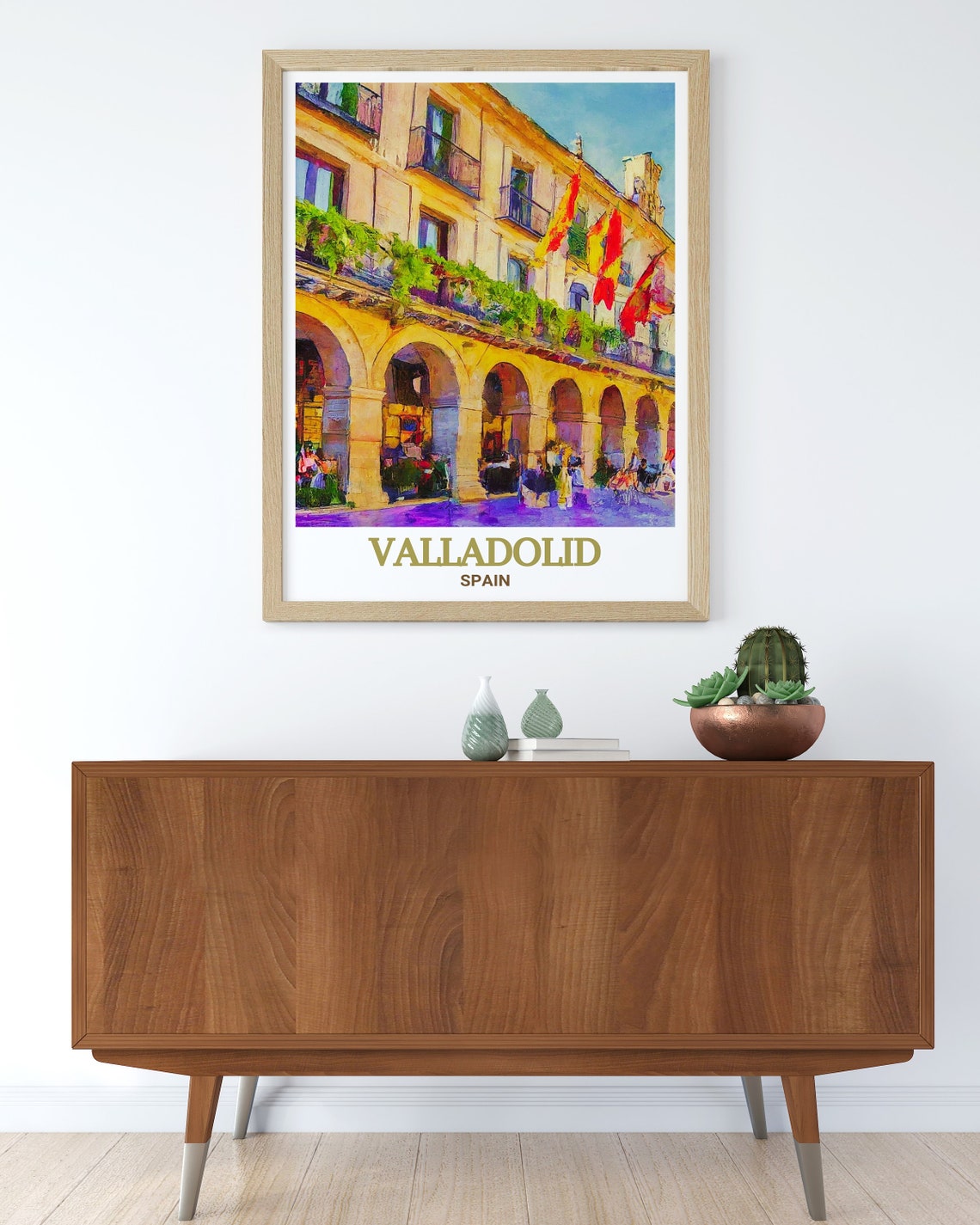 Valladolid Spain Plaza Mayor Arches Spanish Flags Travel Poster - Image 3