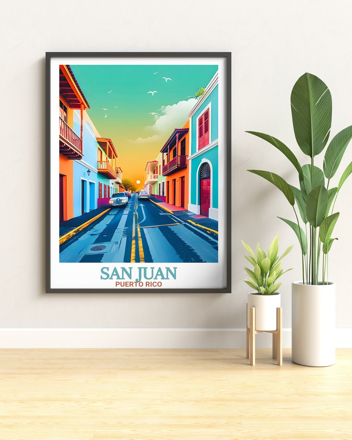 Old San Juan Puerto Rico Colorful Colonial Street Travel Poster - Image 3