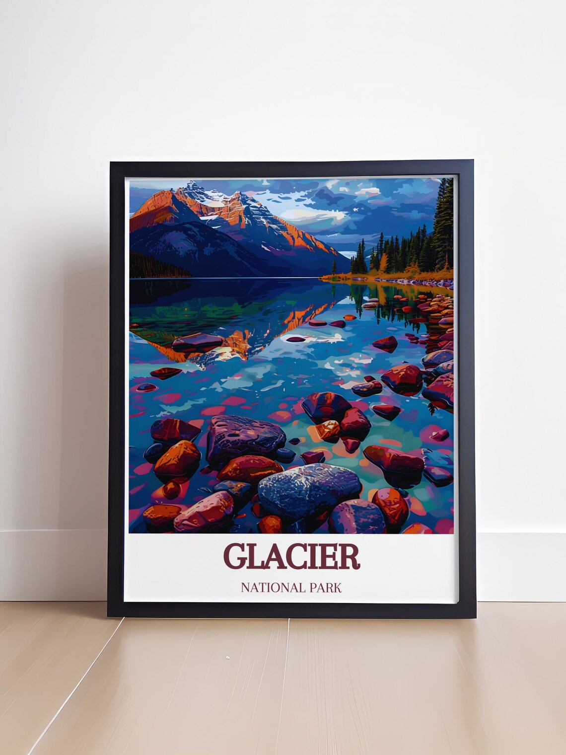 Glacier National Park Lake Reflection Mountain Travel Poster - Image 4