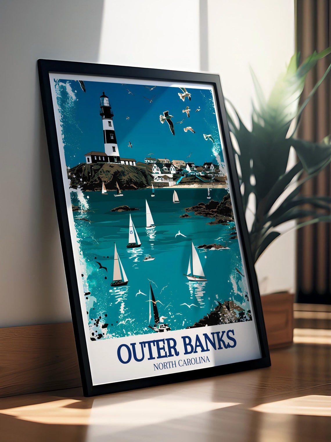 Outer Banks North Carolina Lighthouse Sailboats Ocean Poster - Image 3