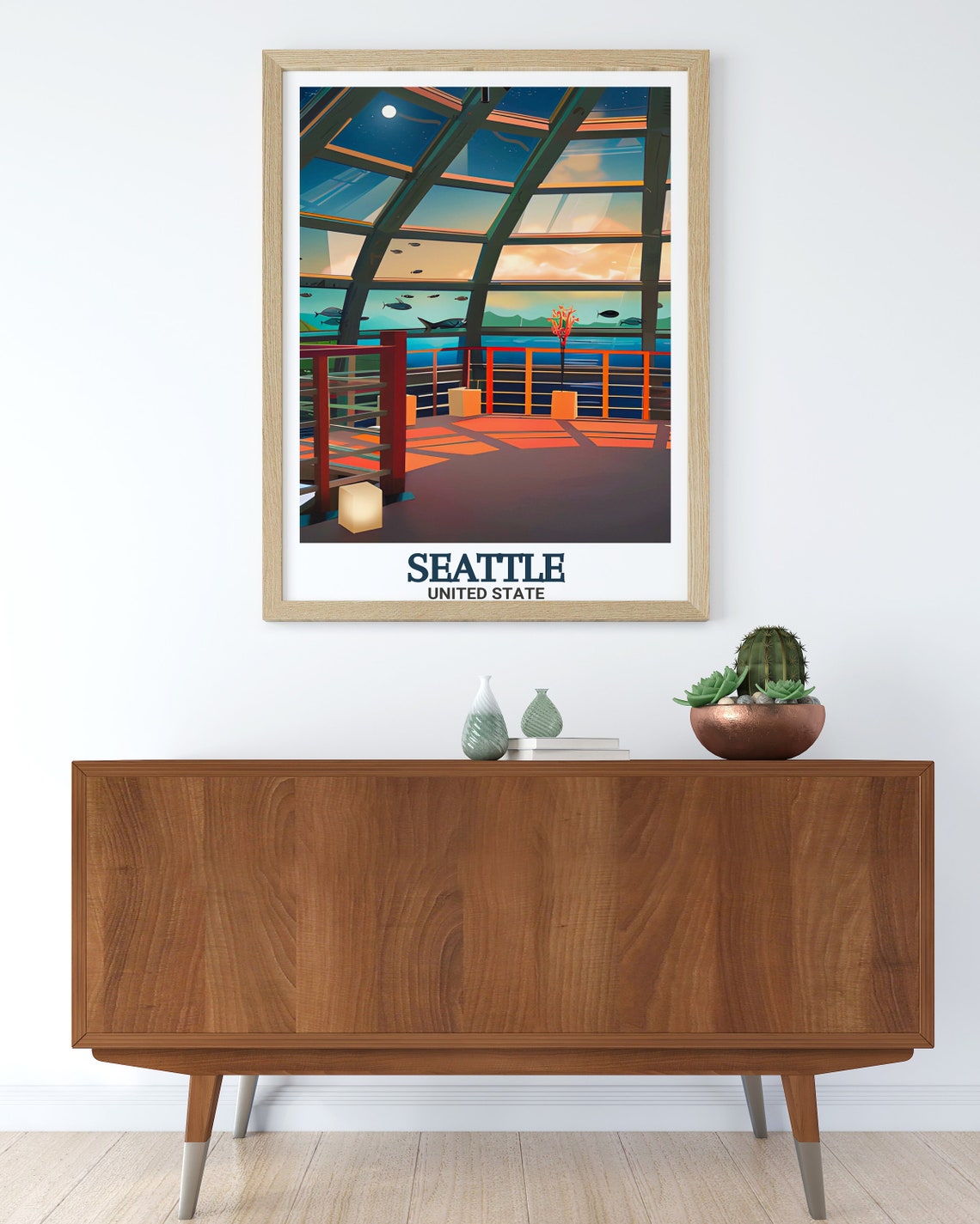 Seattle Aquarium Underwater Dome Sharks Illustration Travel Poster - Image 3