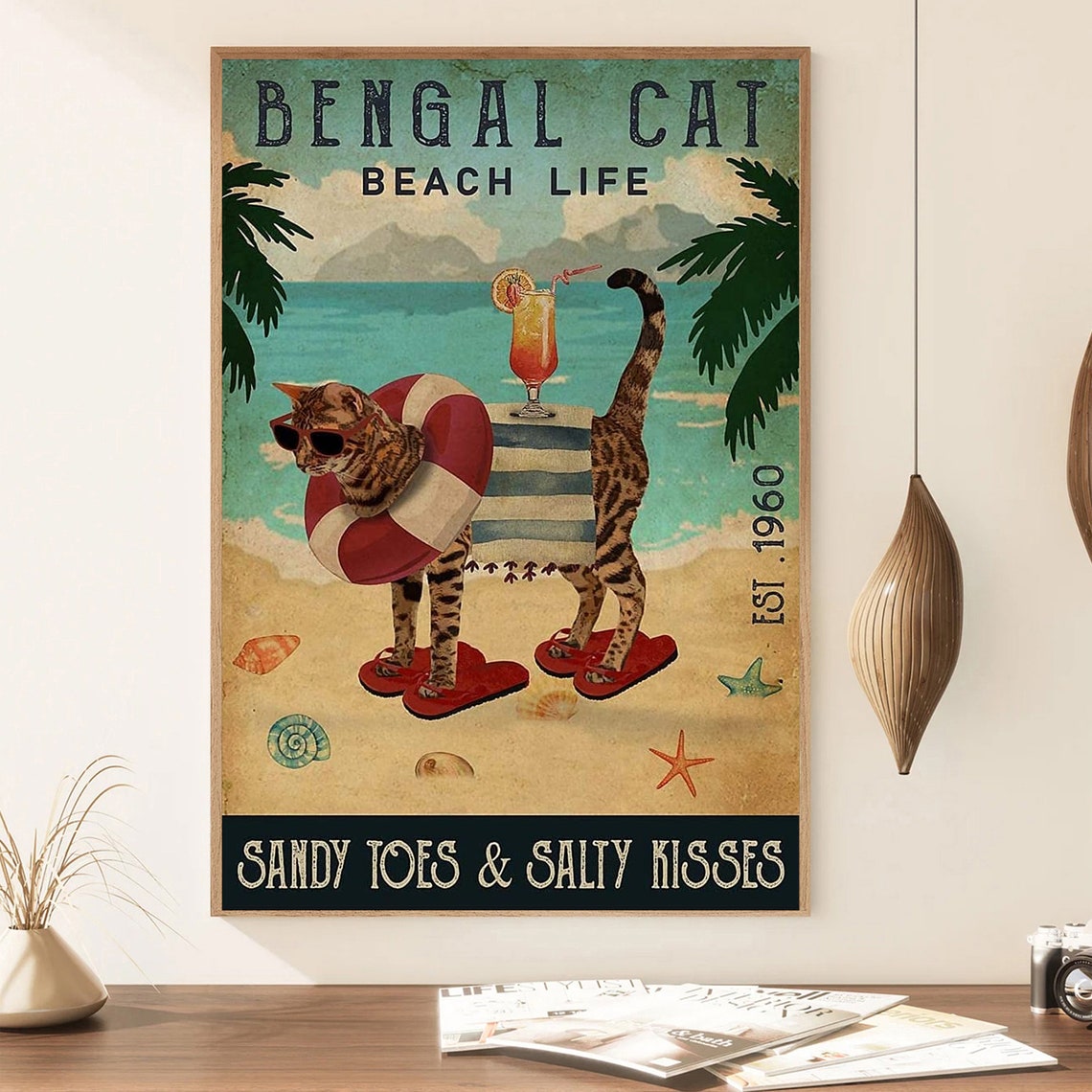 Bengal Cat Beach Life Sandy Toes Salty Kisses Funny Cat Poster - Image 4