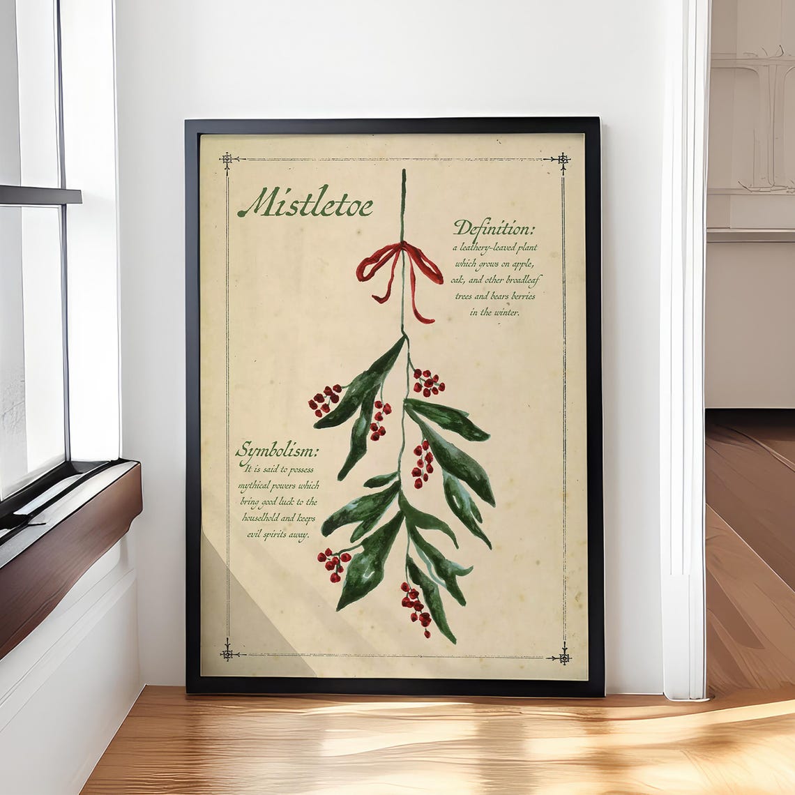 Mistletoe Botanical Definition Red Bow Vintage Christmas Plant Poster - Image 4