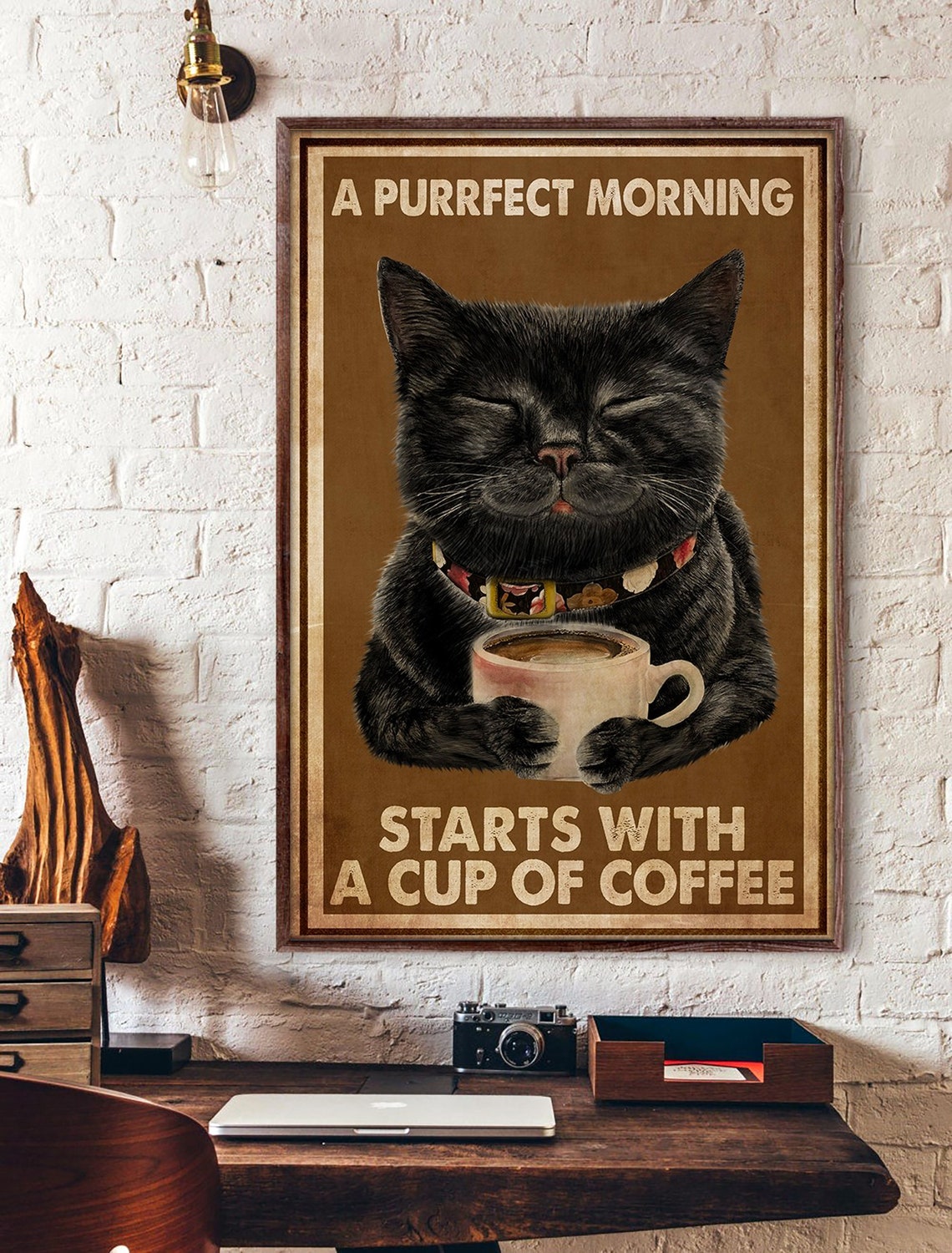 A Purrfect Morning Starts With A Cup Of Coffee Black Cat Poster - Image 4