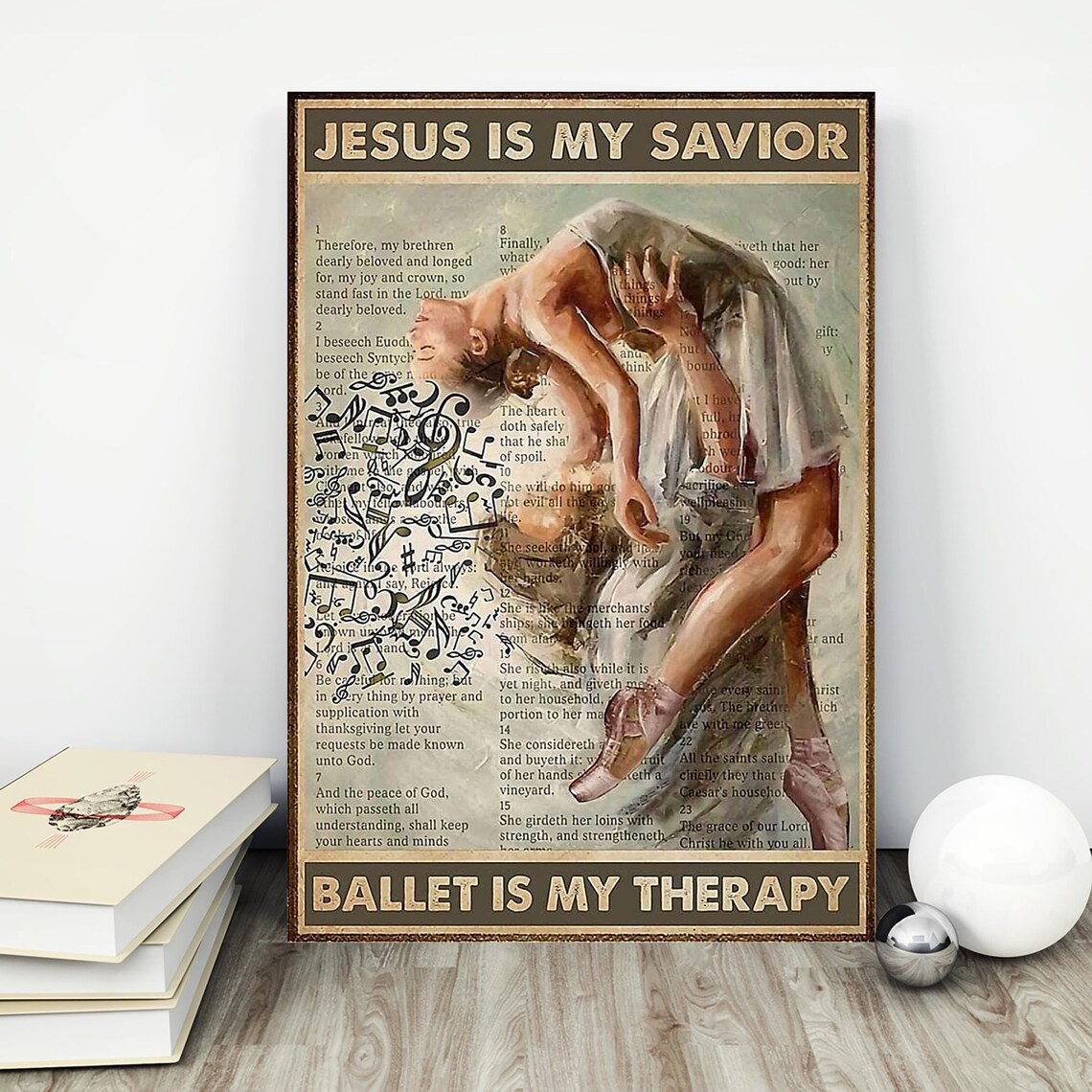 Jesus Is My Savior Ballet Is My Therapy Vintage Ballerina Poster - Image 3