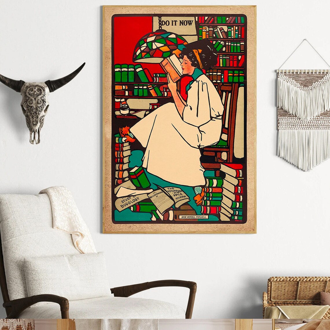 Woman Reading In A Library Sadie Wendell Mitchell Art Nouveau Poster - Image 3