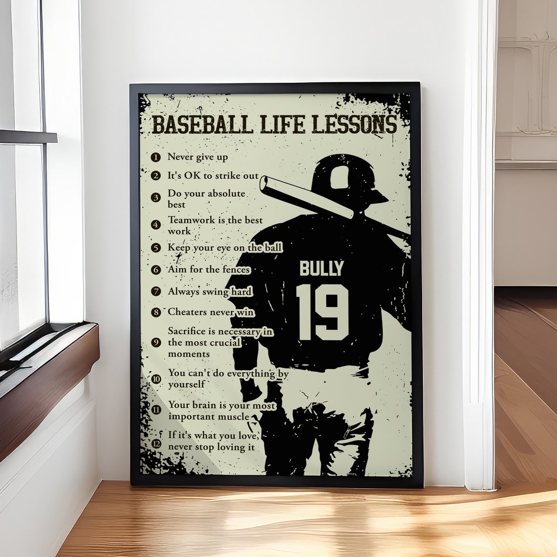 Baseball Life Lessons 12 Rules Batter Silhouette Gift Poster