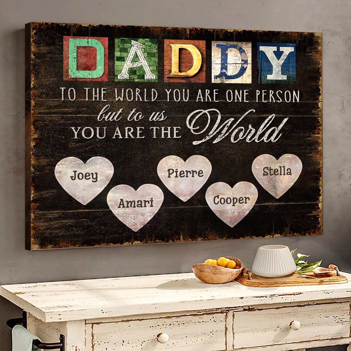 Daddy To the World You Are One Person Heart Names Gift Poster