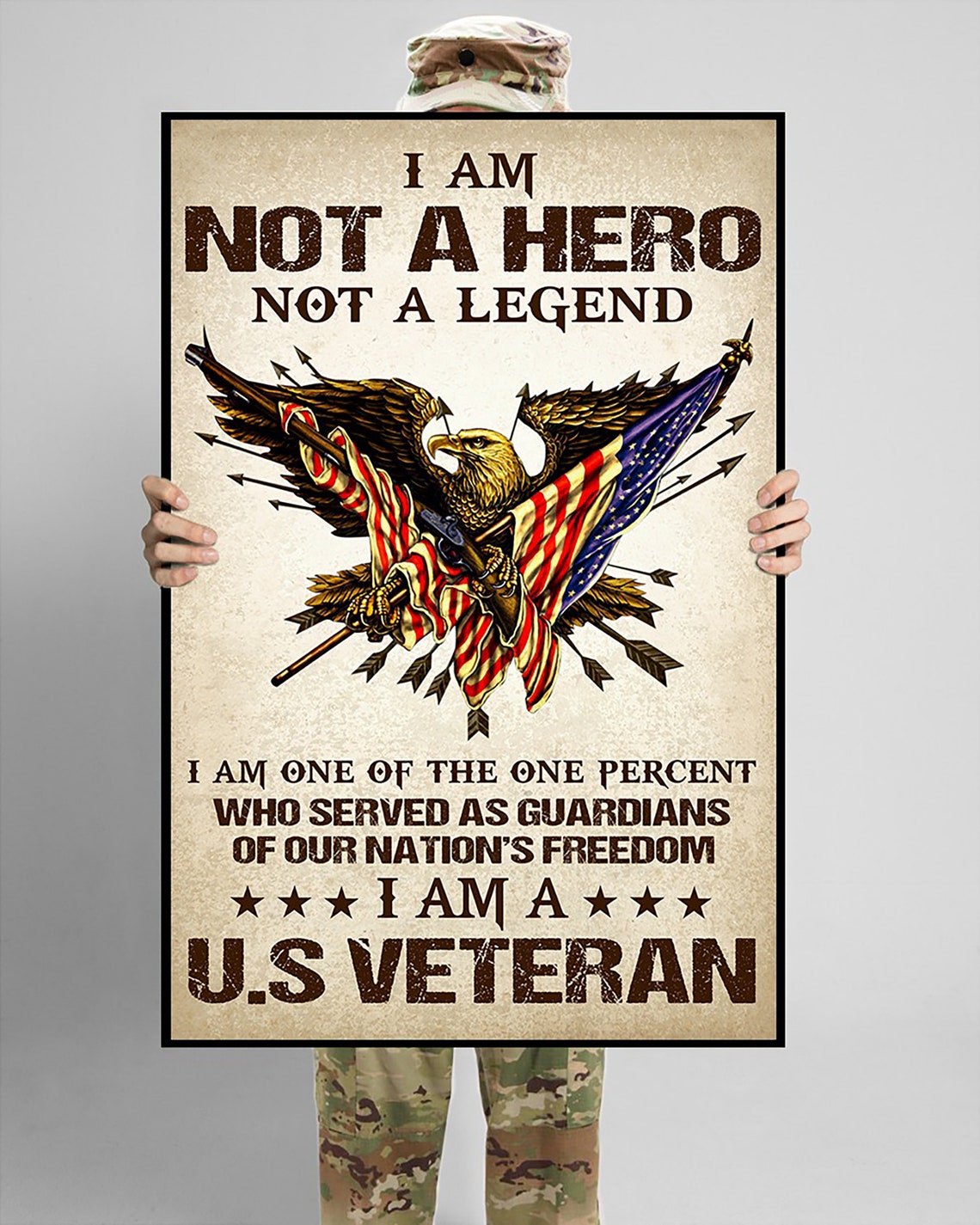 I Am a U.S. Veteran American Eagle Flag Military Tribute Poster - Image 3