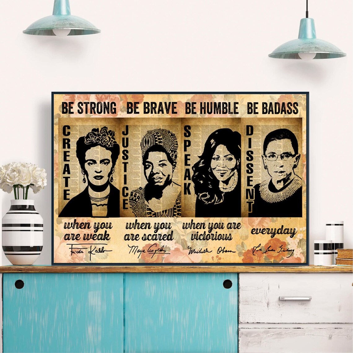 Be Strong Be Brave Be Humble Be Badass Vintage Portrait Poster - Image 3