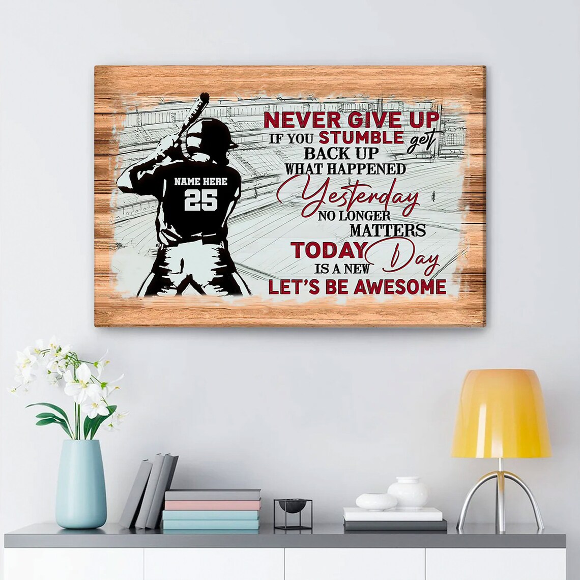 Personalized Baseball, Never Give Up Motivational Poster - Image 4