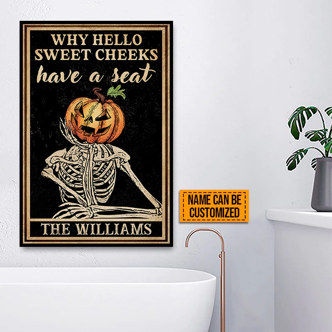 Why Hello Sweet Cheeks Have A Seat Skeleton Halloween Poster - Image 4