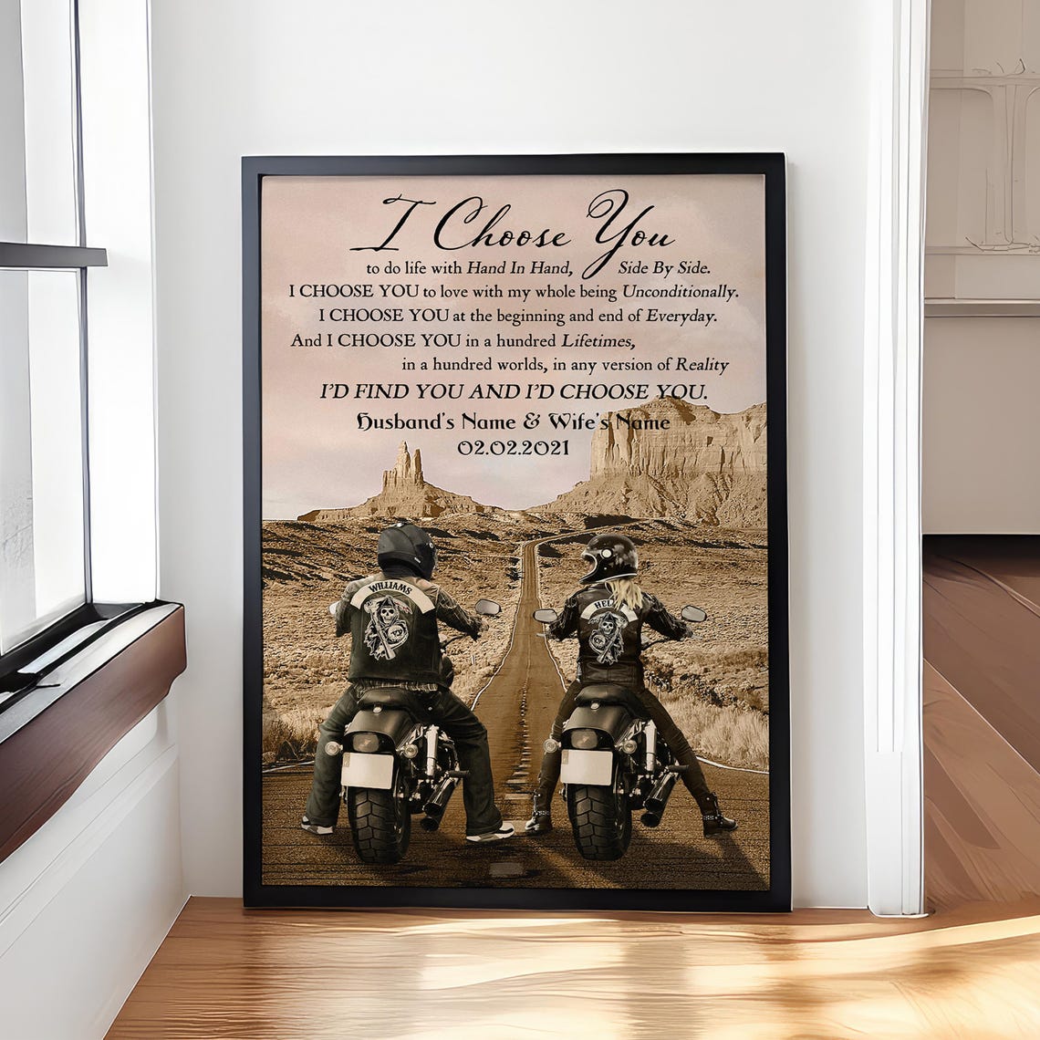 I Choose You Biker Couple Desert Road Personalized Canvas Print