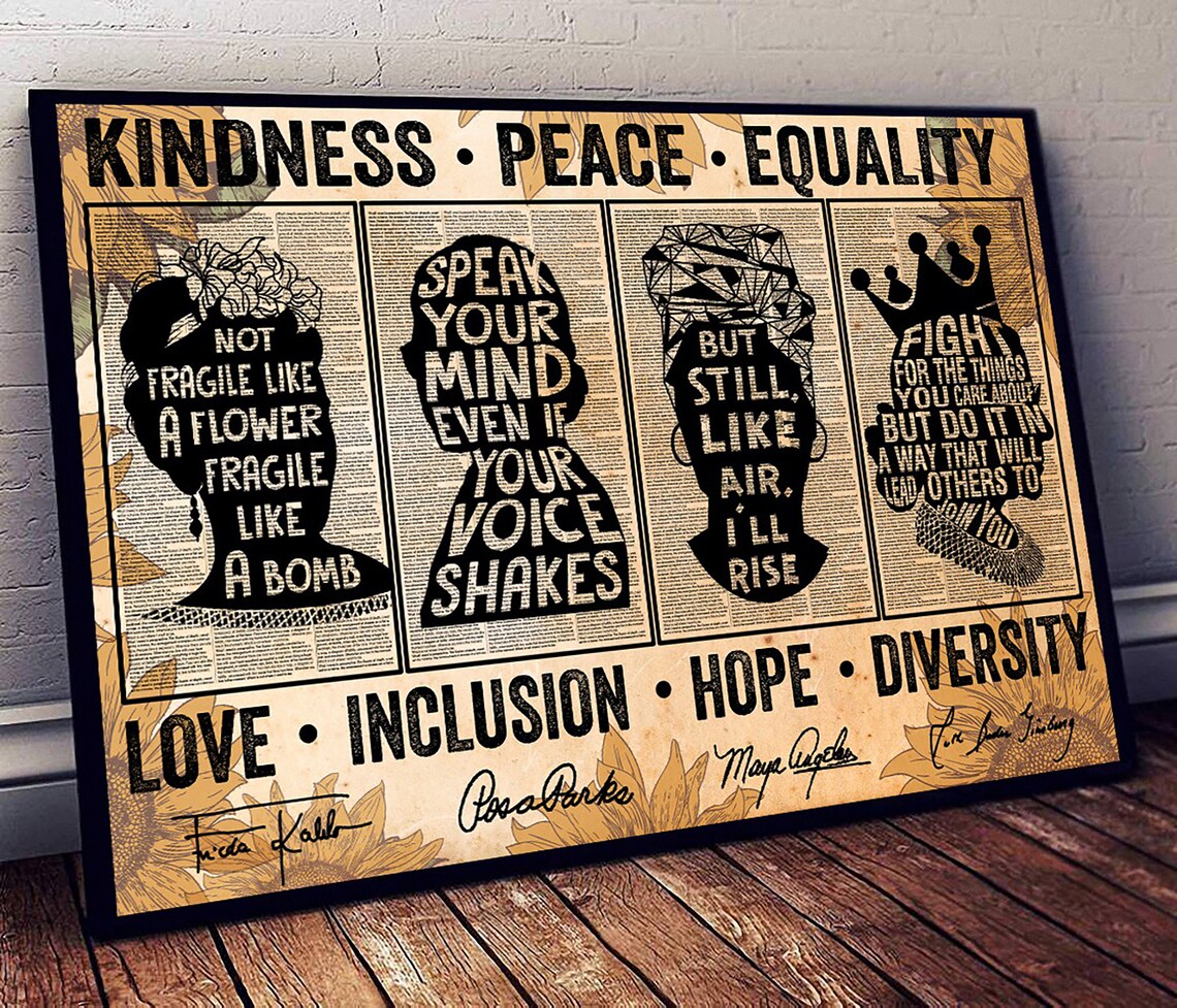 Feminist Icons Silhouette Quotes Equality Diversity Hope Vintage Poster - Image 4