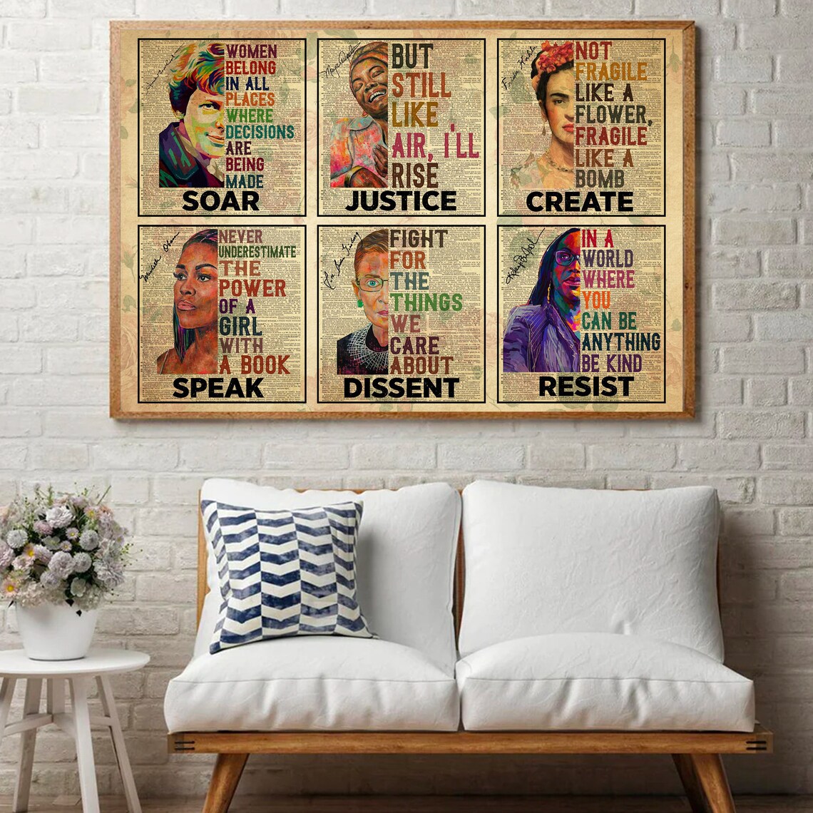Feminist Icons Frida Kahlo RBG Michelle Obama Pop Art Quote Poster - Image 3