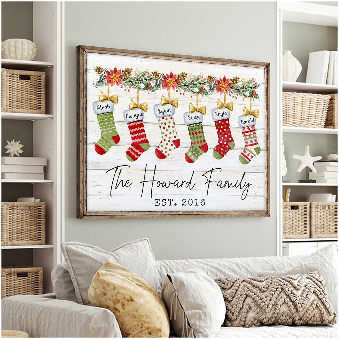 Personalized Family Christmas Stockings Names Custom Holiday Poster - Image 4
